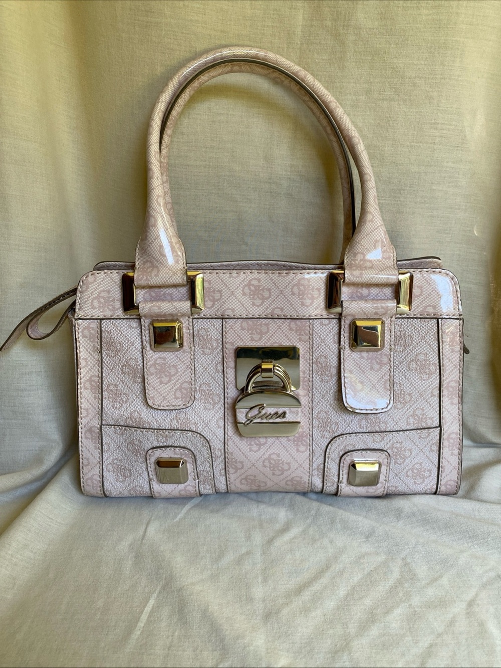 Vintage Guess Y2K Monogram Double Handle Purse Padlock Rose Pink